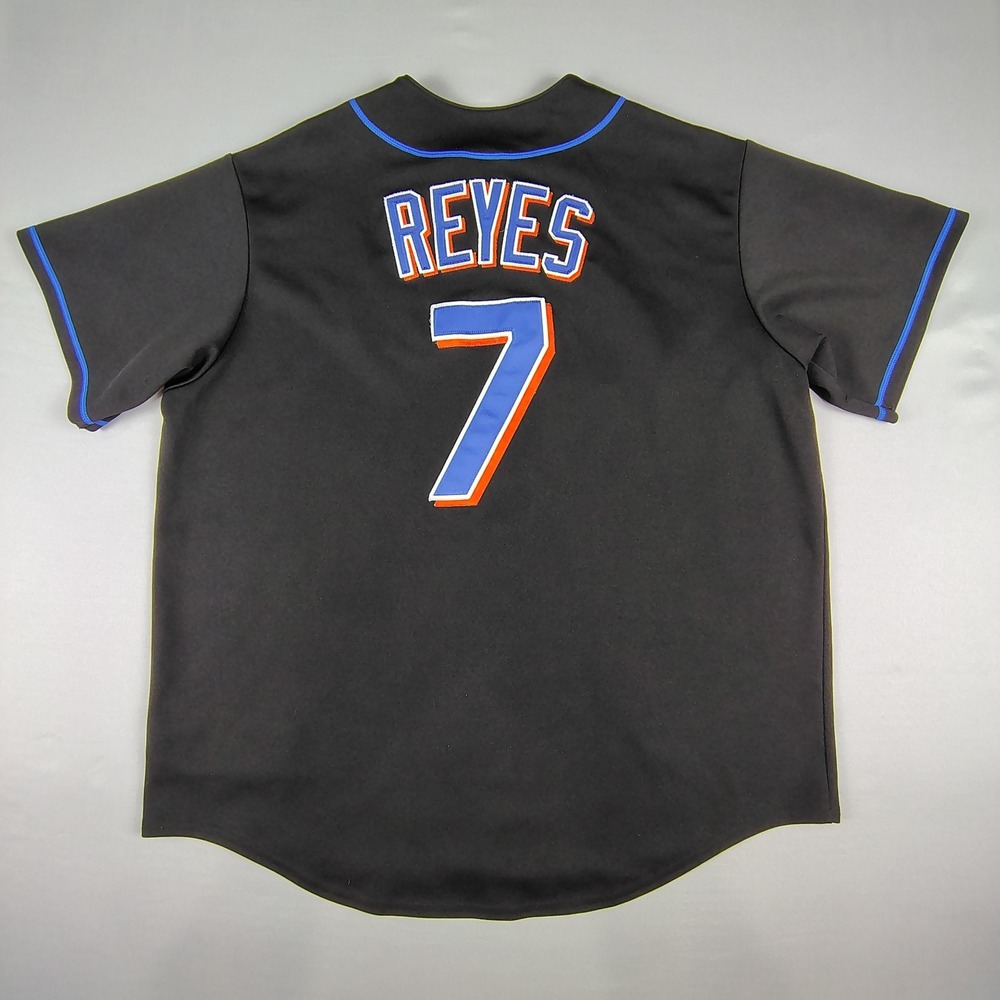 Vintage Majestic Jose Reyes #7 New York Mets Jersey Mens XL Black MLB Short Slv - Picture 2 of 16